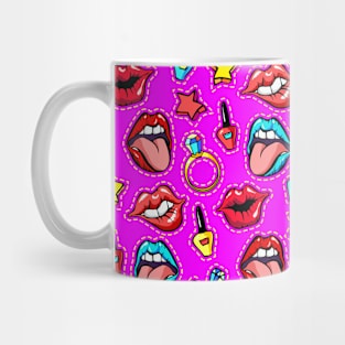 1980's Neck Gator Lips Nailpolish Stars Diamonds Purple 80's Neck Gator Mug